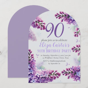 Purple Lilac 90th Floral Elegant Birthday  Invitation