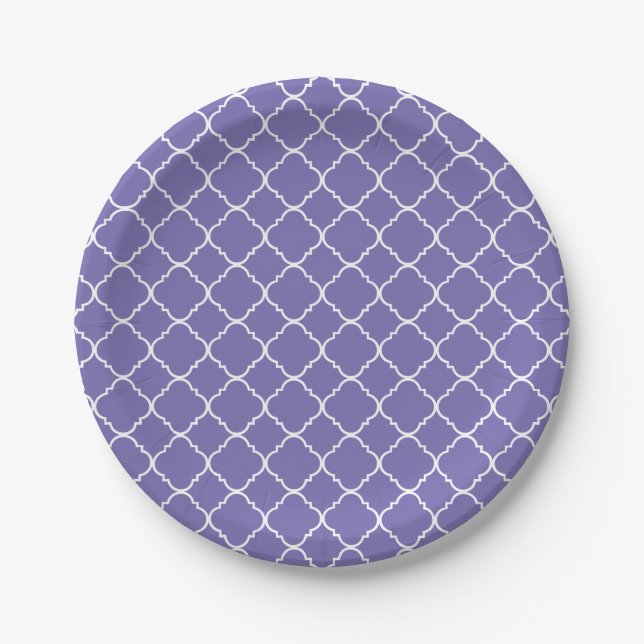 Purple Lilac and White Quatrefoil Paper Plates (Front)