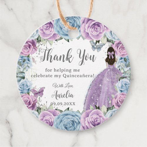 Purple Lilac Baby Blue Floral Dress Quinceaera Favor Tags