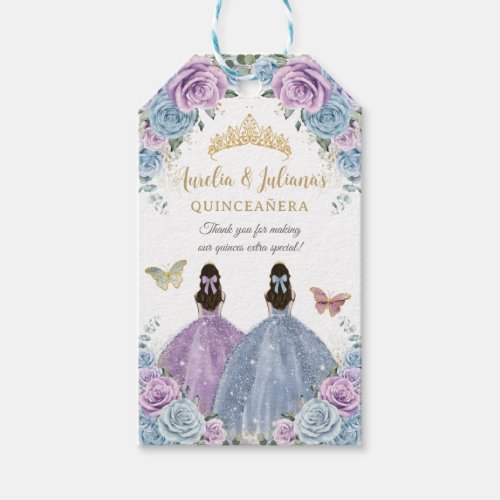 Purple Lilac Baby Blue Floral Twins Quinceaera Gift Tags