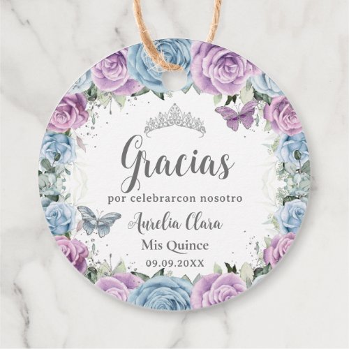 Purple Lilac Baby Blue Roses Butterfly Quinceaera Favor Tags