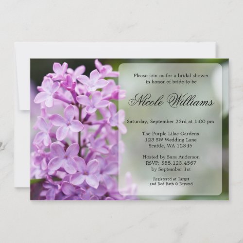 Purple Lilac Blossoms Bridal Shower Invitation