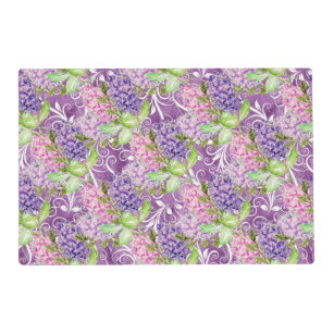 Purple Lilac Blossoms Pattern Laminated Paper Placemat