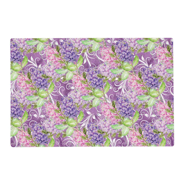 Purple Lilac Blossoms Pattern Laminated Paper Placemat | Zazzle