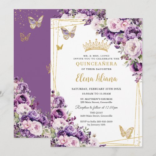 Purple Lilac Blush Floral Quinceanera 15 Sweet 16 