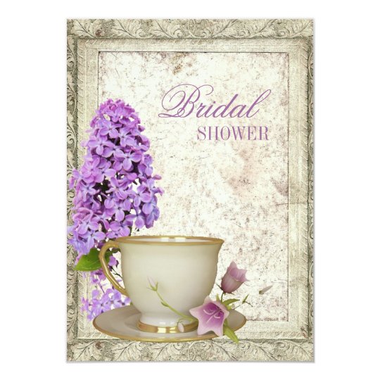 Purple Lilac Bridal Shower Tea Party Invitation