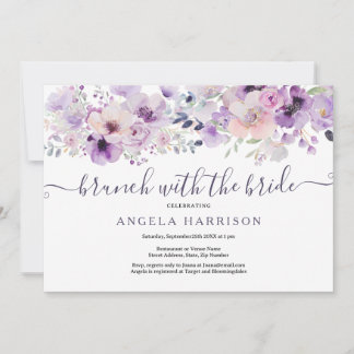 Purple Lilac Brunch with the Bride Shower Floral  Invitation