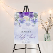 Purple Lilac Butterflies Baby Shower Welcome Sign