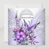 Purple Lilac Butterfly Tiara Quinceanera Floral Invitation (Front)