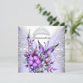 Purple Lilac Butterfly Tiara Quinceanera Floral Invitation (Standing Front)