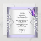 Purple Lilac Butterfly Tiara Quinceanera Floral Invitation (Back)