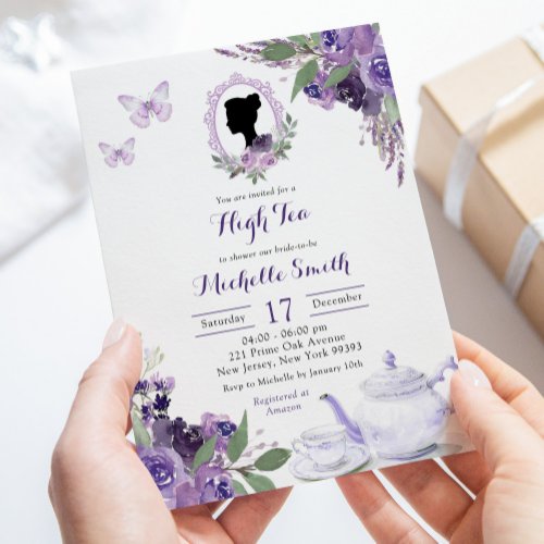 Purple Lilac Cameo English Afternoon Tea Invite