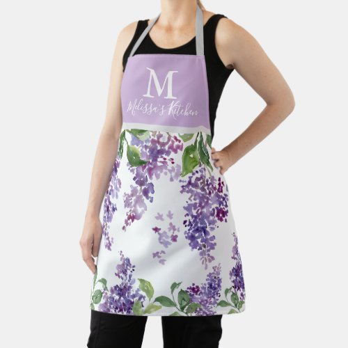 Purple Lilac custom monogram name apron