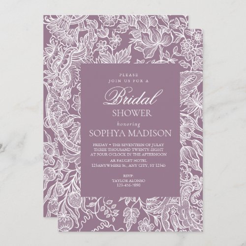 Purple Lilac Elegant Line Art Wildflower Invitation