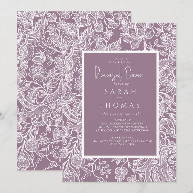 Purple Lilac Elegant Line Art Wildflower  Invitation (Front/Back)