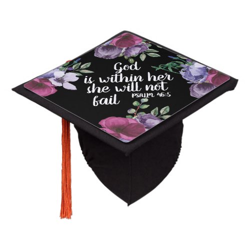 Purple Lilac Floral Black Christian God is Within Graduation Cap Topper