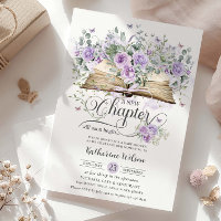 Purple Lilac Floral Book New Chapter Baby Shower