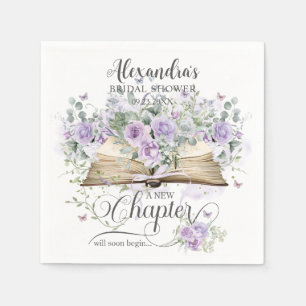 Purple Lilac Floral Book New Chapter Bridal Shower Napkins