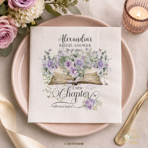 Purple Lilac Floral Book New Chapter Bridal Shower Napkins