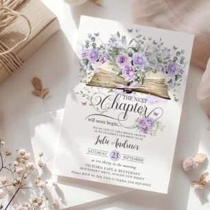 Purple Lilac Floral Book Next Chapter Bridal  Invitation