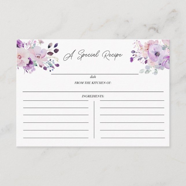 Purple Lilac Floral Bridal Shower Recipe Enclosure (Front)
