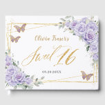Purple Lilac Floral Butterflies Gold Sweet Sixteen Guest Book<br><div class="desc">Cherish your special day for the years to come with a customized guest book. Featuring purple, lilac, lavender flowers and gold butterflies. Personalize it with your details easily and quickly, simply press the customise it button to further re-arrange and format the style and placement of the text. (c) The Happy...</div>
