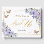 Purple Lilac Floral Butterflies Gold Sweet Sixteen Guest Book<br><div class="desc">Cherish your special day for the years to come with a customized guest book. Featuring purple, lilac, lavender flowers and gold butterflies. Personalize it with your details easily and quickly, simply press the customise it button to further re-arrange and format the style and placement of the text. (c) The Happy...</div>