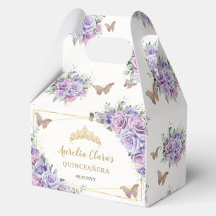 Purple Lilac Floral Butterflies Gold Tiara Gable Favor Boxes