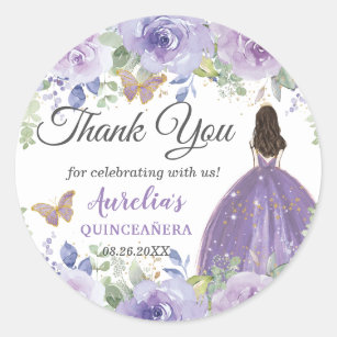 Purple Lilac Floral Butterflies Princess Favor Classic Round Sticker