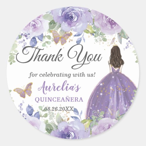 Purple Lilac Floral Butterflies Princess Favor Classic Round Sticker