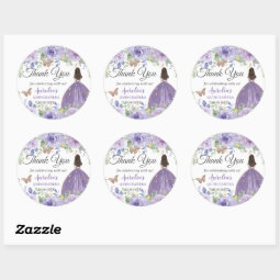 Purple Lilac Floral Butterflies Princess Favor Classic Round Sticker ...