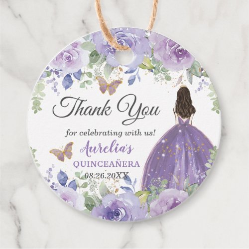 Purple Lilac Floral Butterflies Princess Spanish Favor Tags
