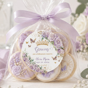 Purple Lilac Floral Butterflies Quinceañera 15 16 Classic Round Sticker