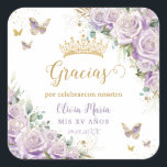 Purple Lilac Floral Butterflies Quinceañera 15 16 Square Sticker<br><div class="desc">Personalize these pretty floral Quinceañera / Sweet 16 / Cincoañera birthday sticker labels easily and quickly. Simply click the customize it further button to edit the texts, change fonts and fonts colors. Featuring pretty pastel purple lilac flowers, delicate greenery and purple and gold butterflies. Matching items available in store. (c)...</div>