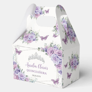 Purple Lilac Floral Butterflies Silver Tiara Gable Favor Boxes