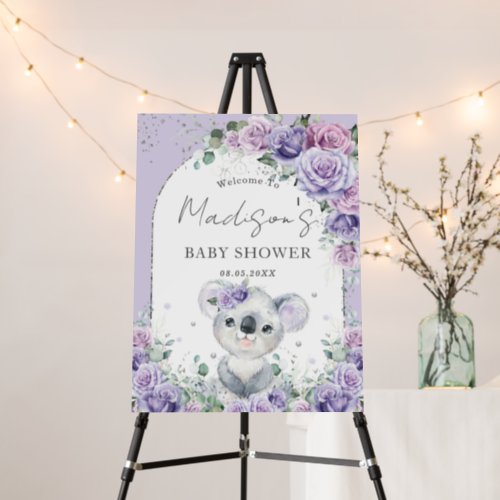 Purple Lilac Floral Cute Koala Arch Baby Shower Foam Board