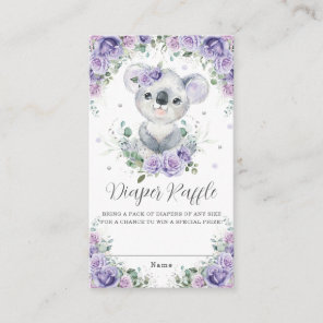 Purple Lilac Floral Cute Koala Baby Diaper Raffle Enclosure Card