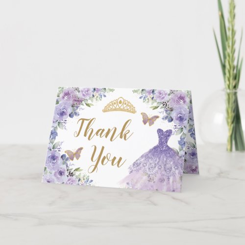 Purple Lilac Floral Dress Quinceanera Sweet 16 Thank You Card