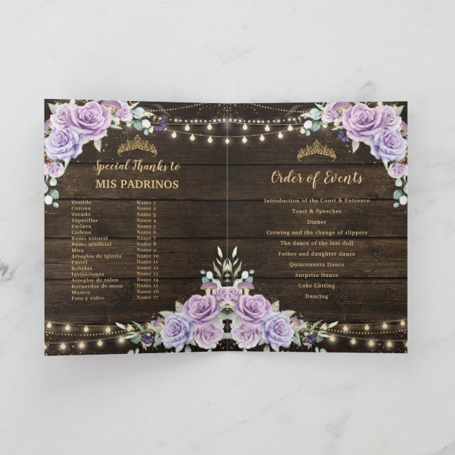Purple Lilac Floral Enchanted Forest Quinceañera Program (Inside)