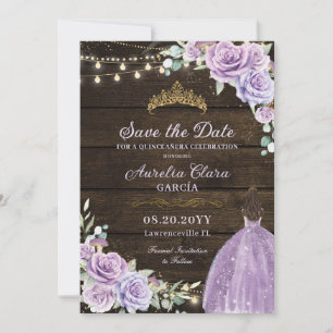 Purple Lilac Floral Enchanted Forest Quinceañera Save The Date