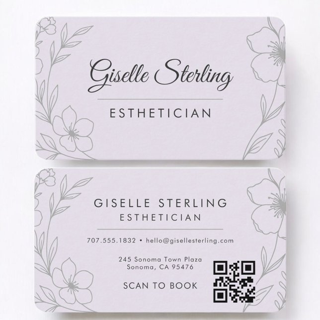 Purple Lilac Floral Esthetician QR Code Business Card (Creator Uploaded)