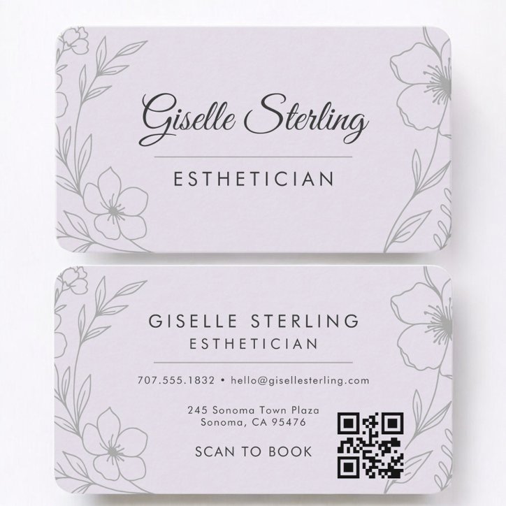 Purple Lilac Floral Esthetician QR Code Business Card
