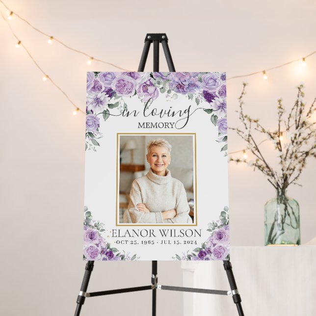 Purple Lilac Floral Funeral Memorial Picture Photo Foam Board (In Situ (Stand))