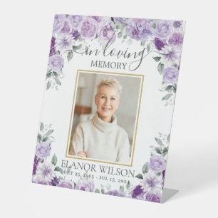 Purple Lilac Floral Funeral Memorial Picture Photo Pedestal Sign