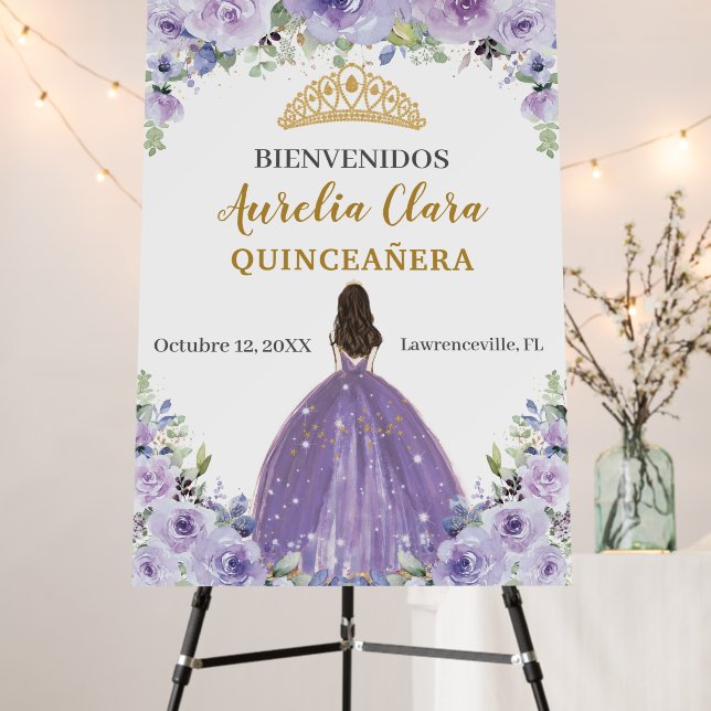 Purple Lilac Floral Girl Quinceañera Welcome    Foam Board (In Situ (Stand))