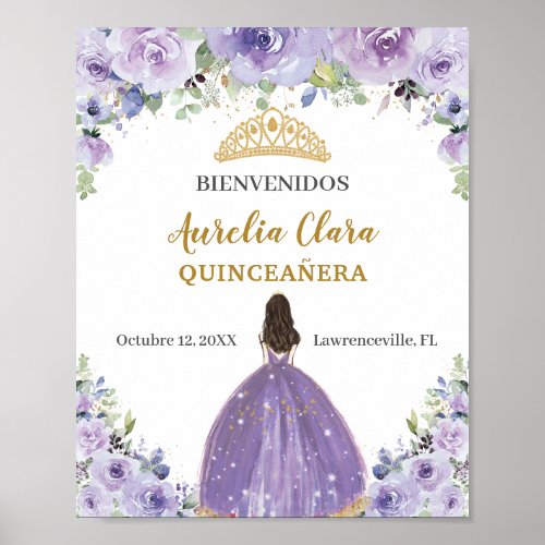 Purple Lilac Floral Girl Quinceaera Welcome    Poster