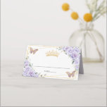 Purple Lilac Floral Gold Quinceañera 16th Birthday Place Card<br><div class="desc">Designed to co-ordinate with our Elegant Lavender Purple Floral Gold collection,  this elegant place card features watercolor purple,  lilac,  lavender floral,  butterflies and a gold princess crown. (c) The Happy Cat Studio</div>