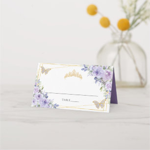 Purple Lilac Floral Gold Quinceañera 16th Birthday Place Card