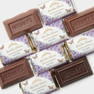 Purple Lilac Floral Gold Quinceañera Butterflies Hershey's Miniatures