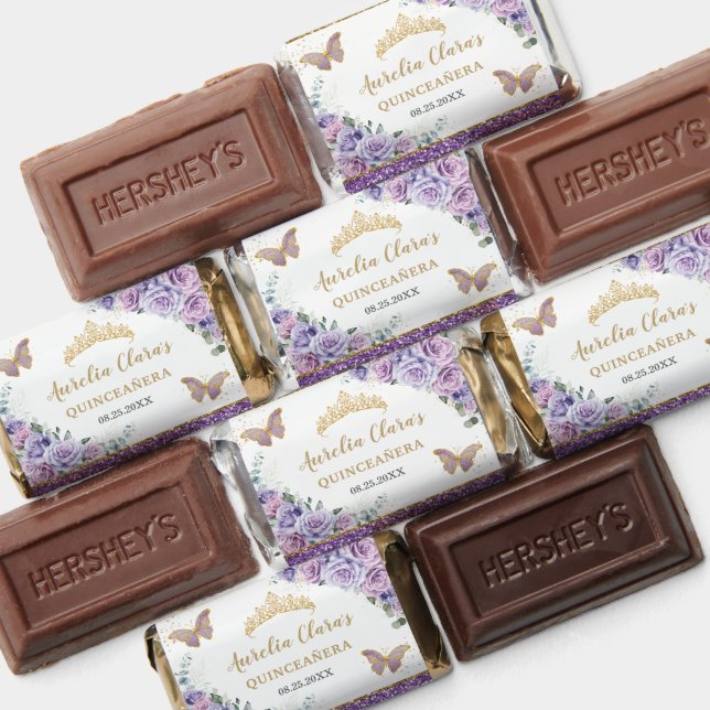 Purple Lilac Floral Gold Quinceañera Butterflies Hershey's Miniatures (Assorted)